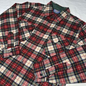 Pendleton Flannel Jacket Mens L Red Plaid Board Pockets 100% Virgin Wool VTG 60s